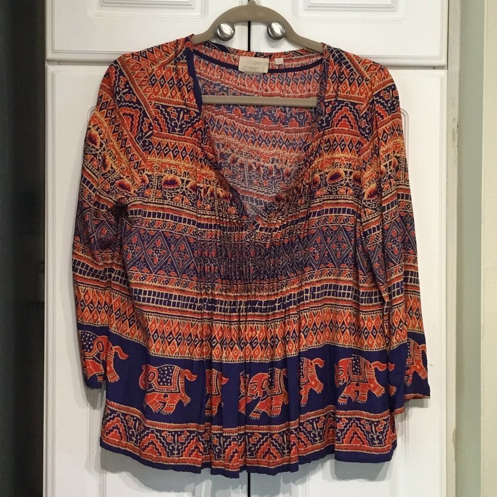 Vanessa Virginia Anthropologie Mahdia Elephant BOHO Top